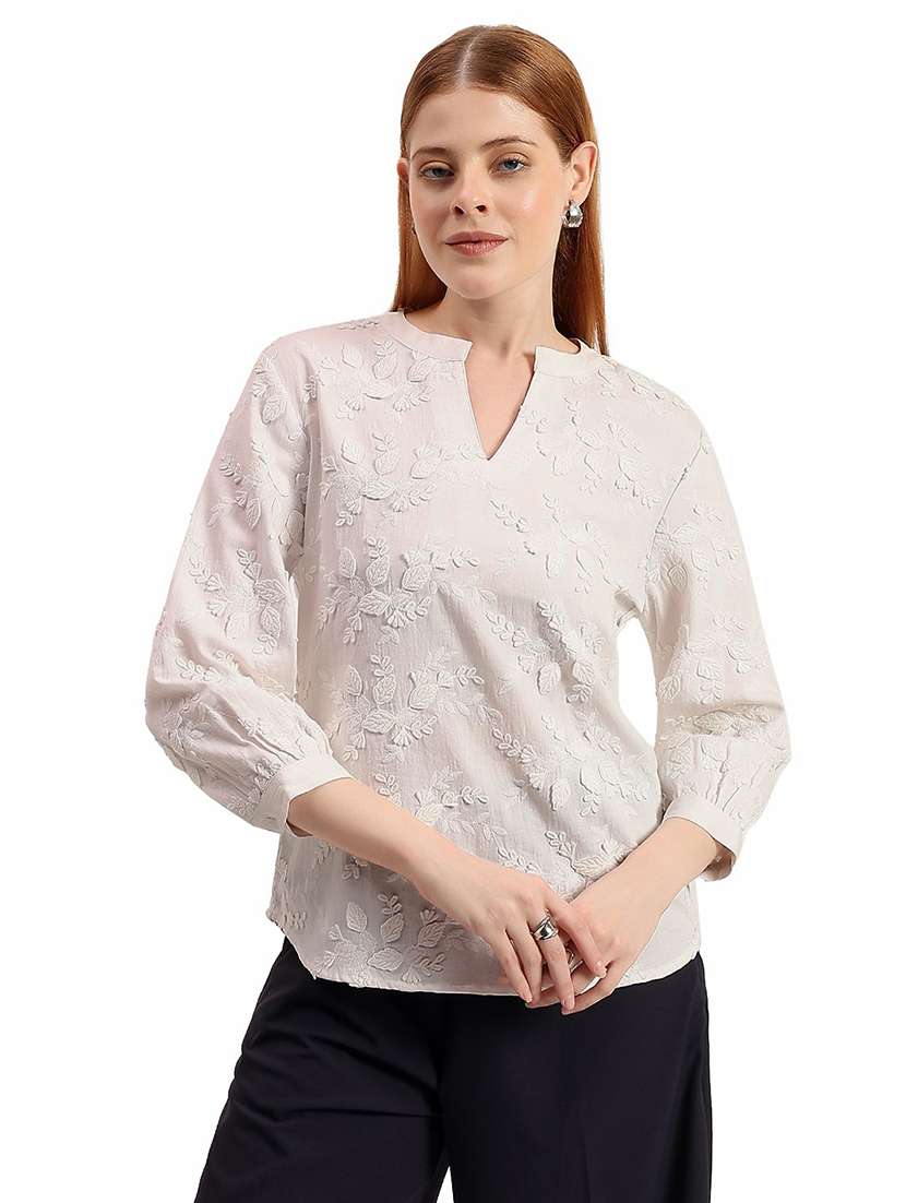 women embroidered mandarin neck regular top - 22526752 -  Standard Image - 2