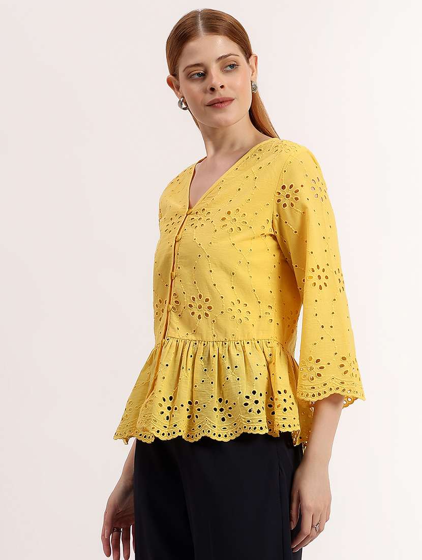 women self design v neck peplum top - 22526758 -  Standard Image - 2