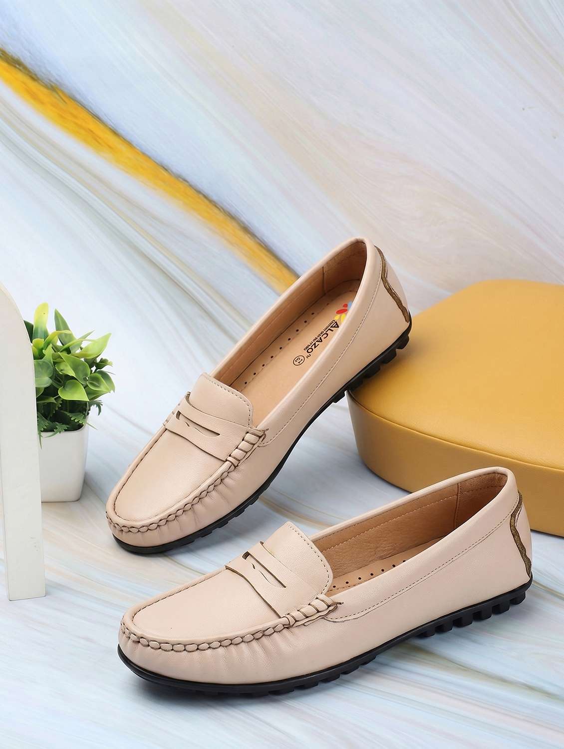 women solid slip on loafers