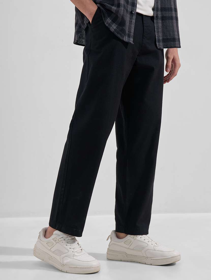 men solid high rise flat front casual trouser - 22526783 -  Standard Image - 2