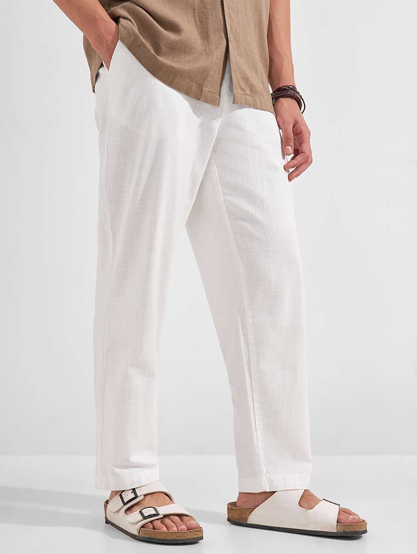 men solid high rise flat front casual trouser - 22526786 -  Standard Image - 2