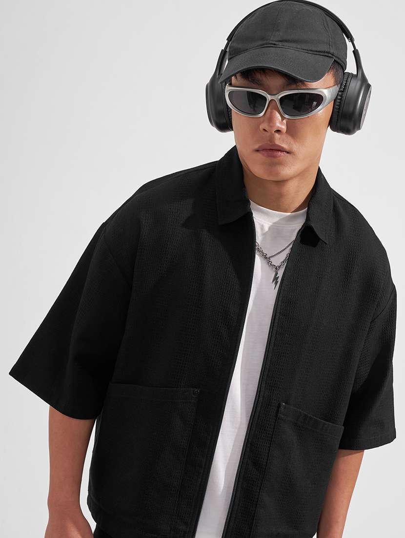 men solid short sleeve oversized casual shirt