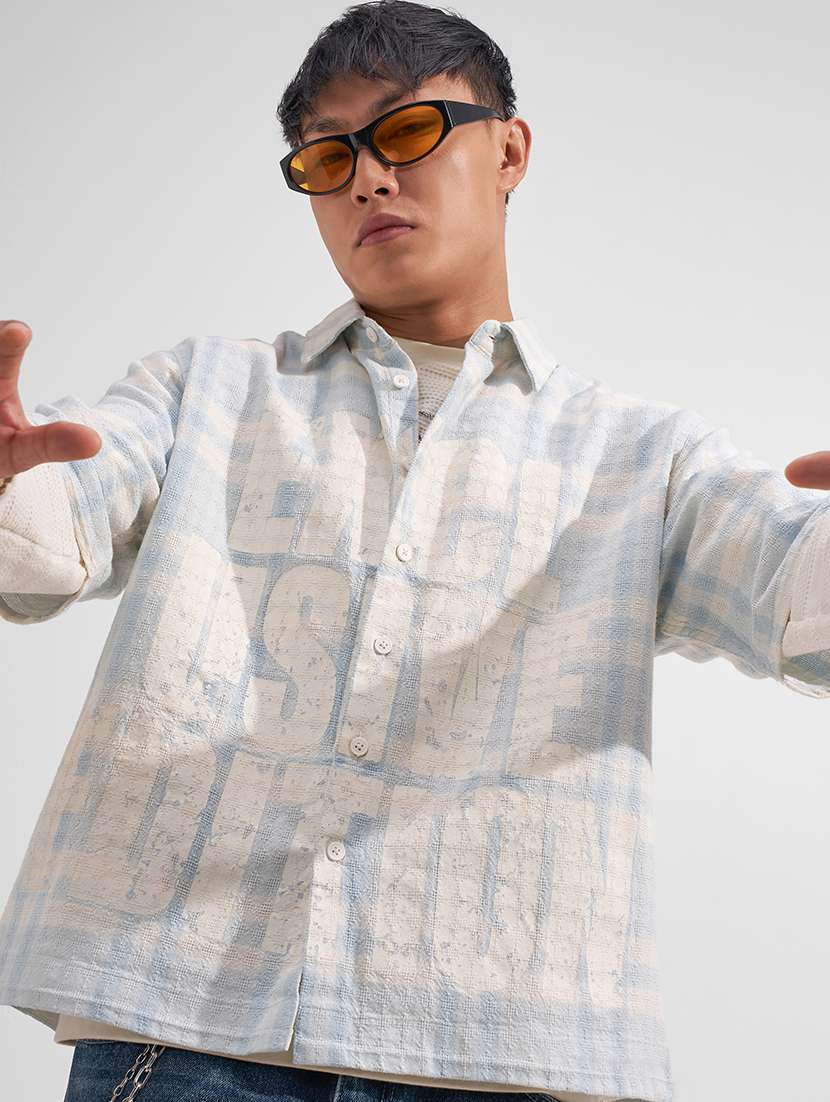 men printed short sleeve loose fit casual shirt