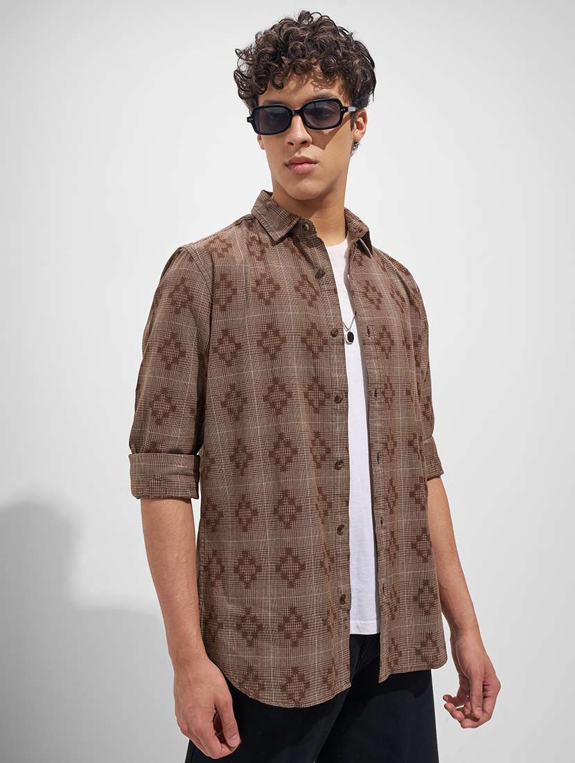 Men Self Design Long Sleeve Regular Fit Casual Shirt - 22526826 -  Standard Image - 2
