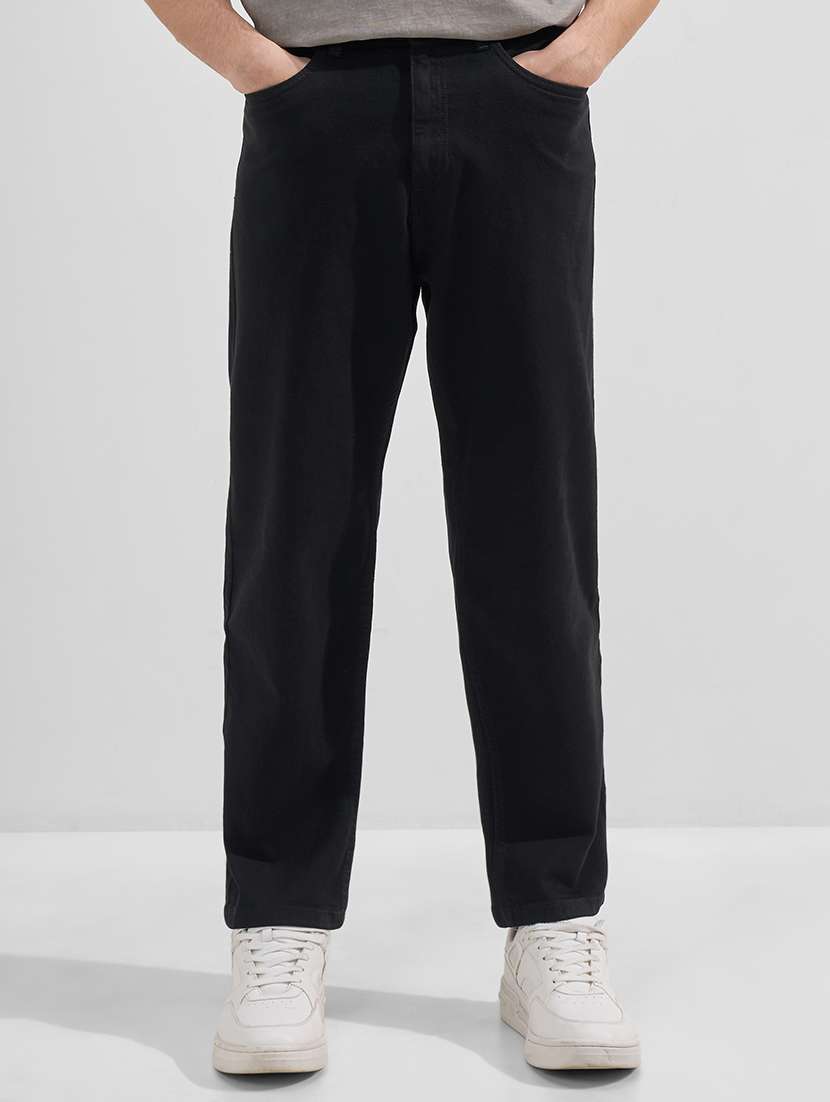 men plain mid rise full length straight jeans