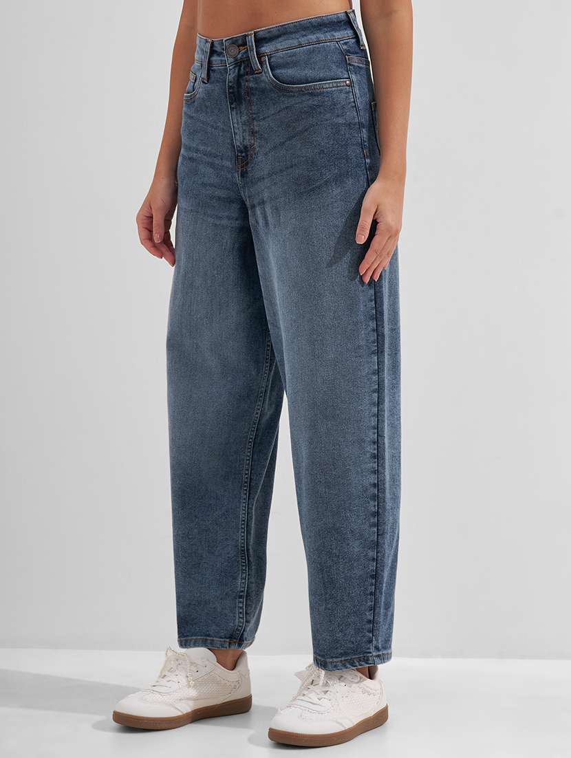 women solid high rise barrel jeans - 22526937 -  Standard Image - 2