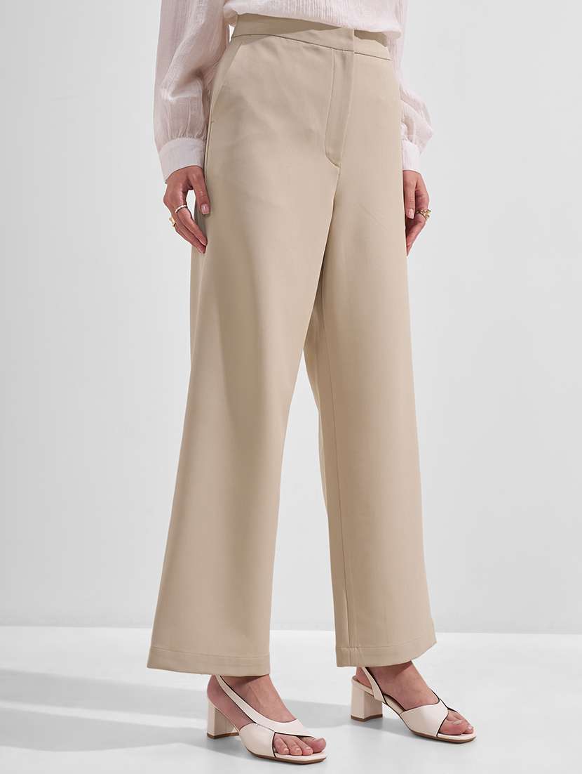 women solid high rise straight fit trouser - 22526941 -  Standard Image - 2