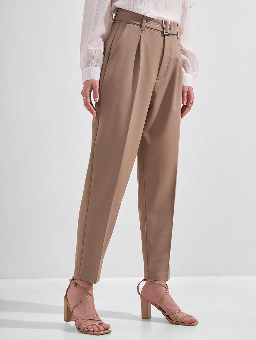 women solid high rise cigarette pants - 22526944 -  Standard Image - 2