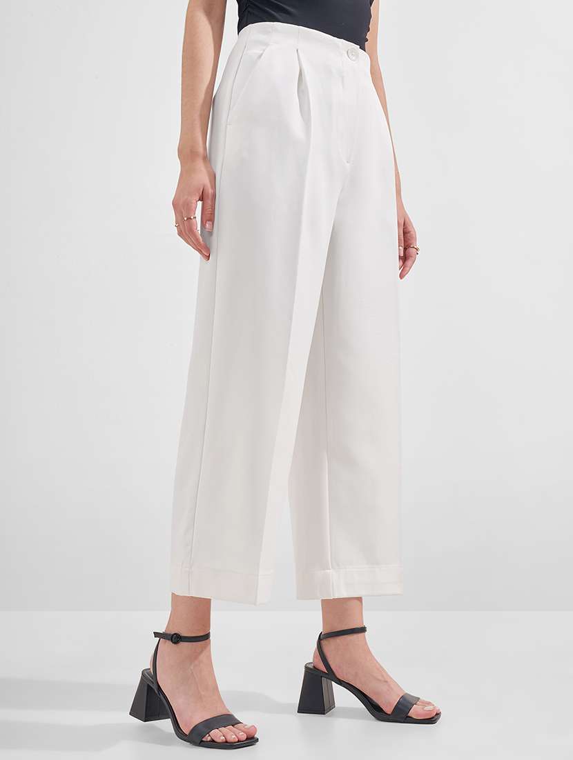 women solid mid rise wide leg trouser - 22526947 -  Standard Image - 2