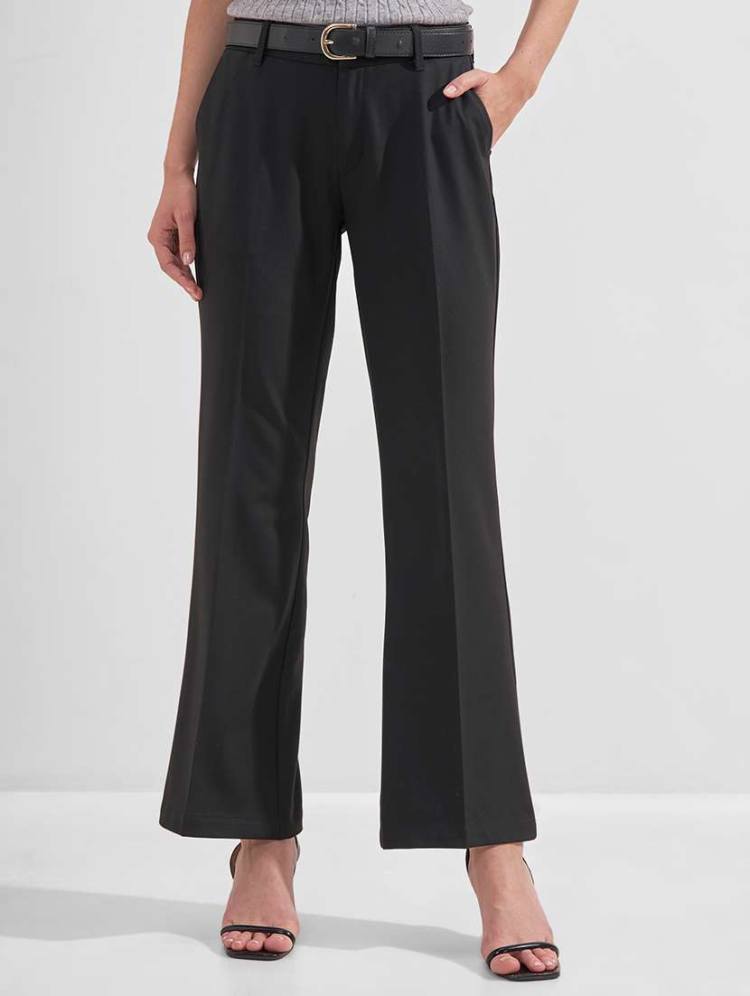 women solid mid rise bootcut trouser