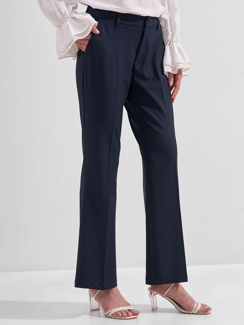 women solid mid rise bootcut trouser - 22526954 -  Standard Image - 2