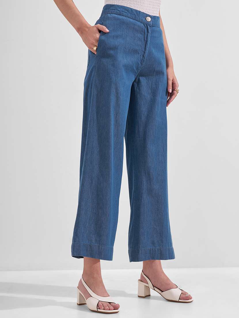 women solid mid rise wide leg trouser - 22526955 -  Standard Image - 2