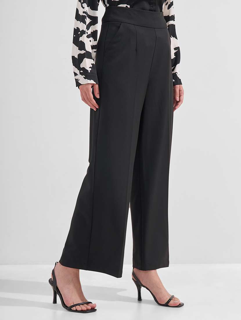 women solid high rise wide leg trouser - 22526961 -  Standard Image - 2