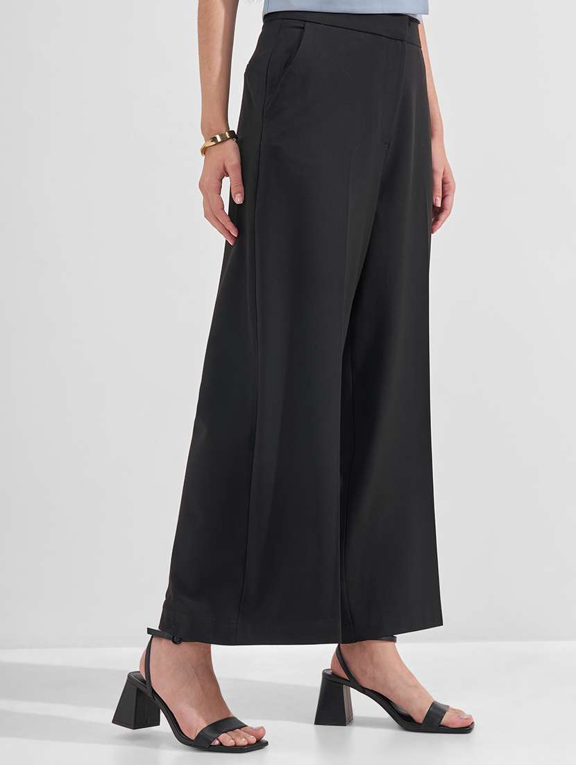 women solid high rise wide leg trouser - 22526962 -  Standard Image - 2