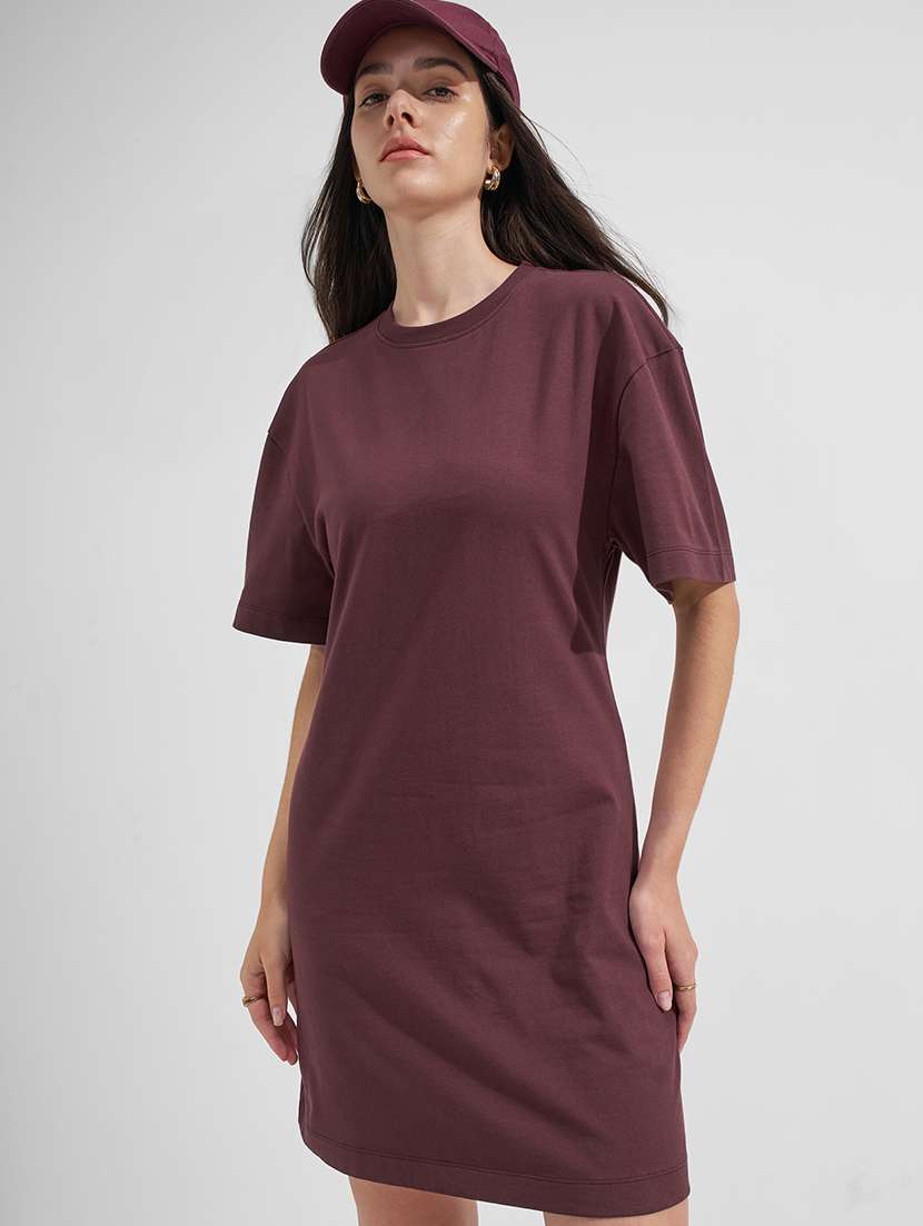 women solid round neck t-shirt dress