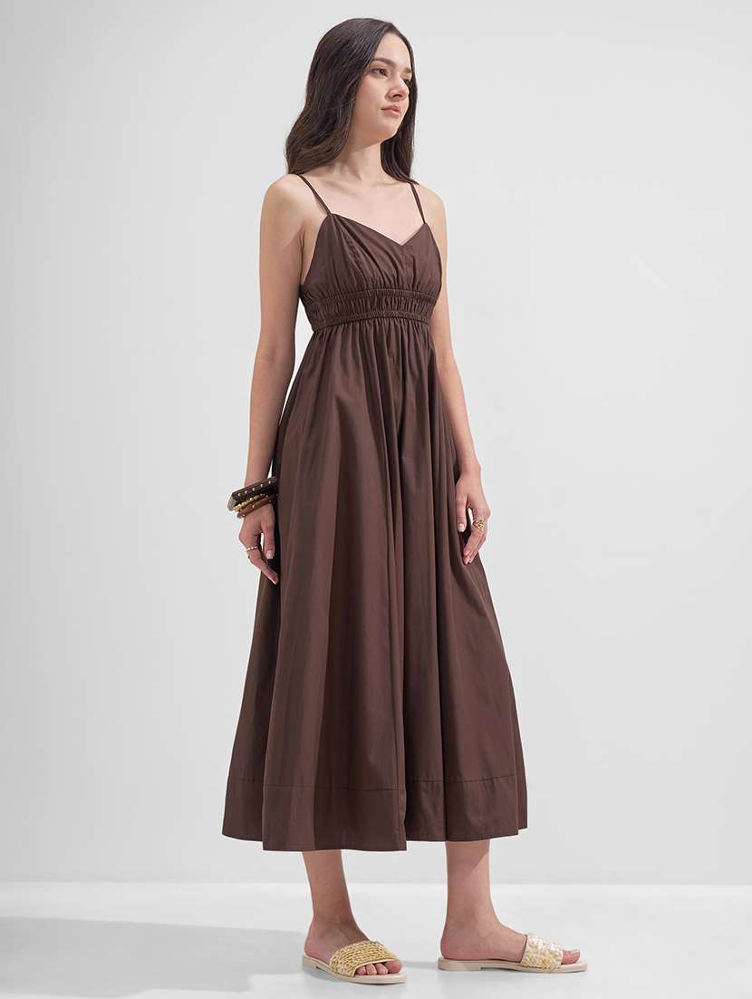 women solid shoulder strap fit and flare dress - 22526966 -  Standard Image - 2