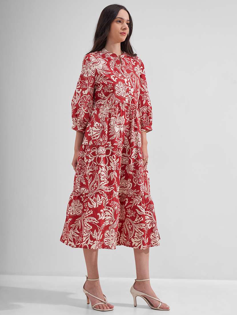 Women Printed Mandarin Neck Tiered Dress - 22526970 -  Standard Image - 2