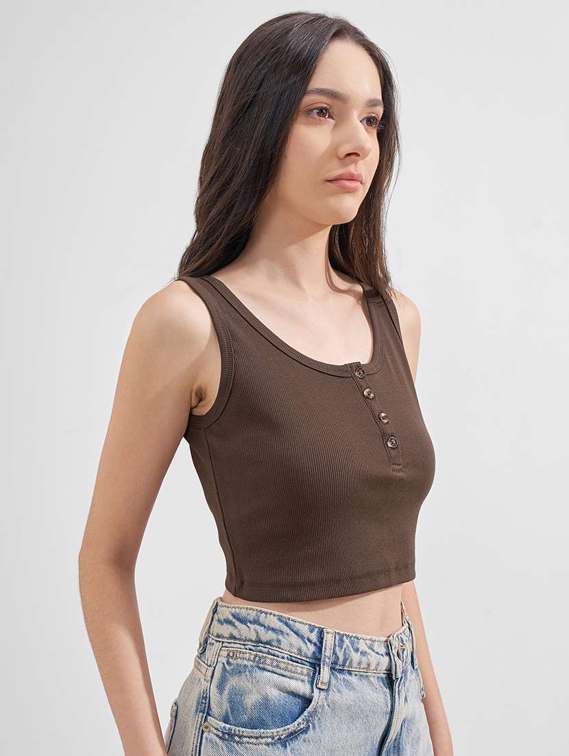 women solid scoop neck sleeveless crop top - 22527002 -  Standard Image - 2