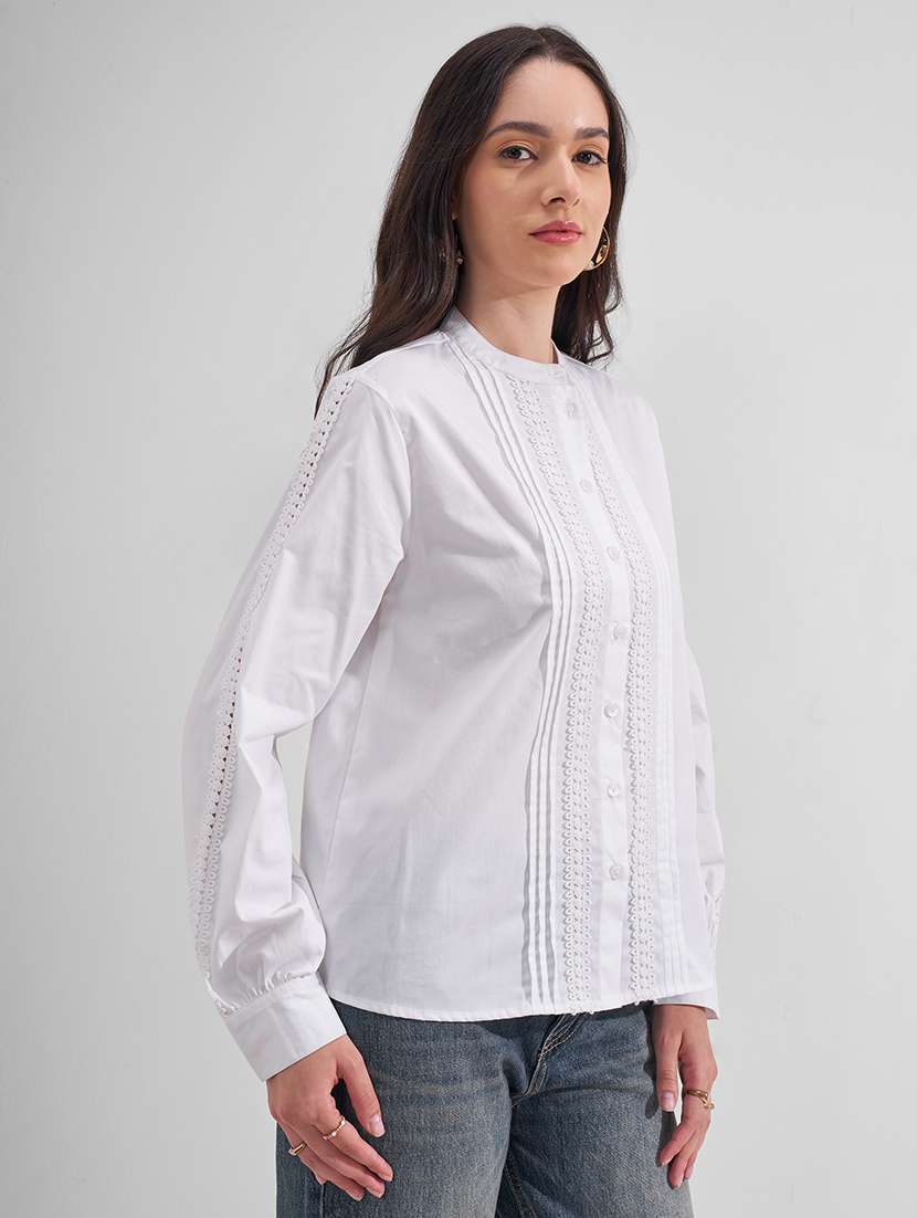 Women Solid Mandarin Neck Regular Top - 22527005 -  Standard Image - 2