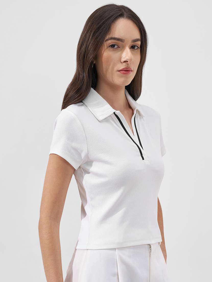 women solid short sleeves polo t-shirt - 22527009 -  Standard Image - 2
