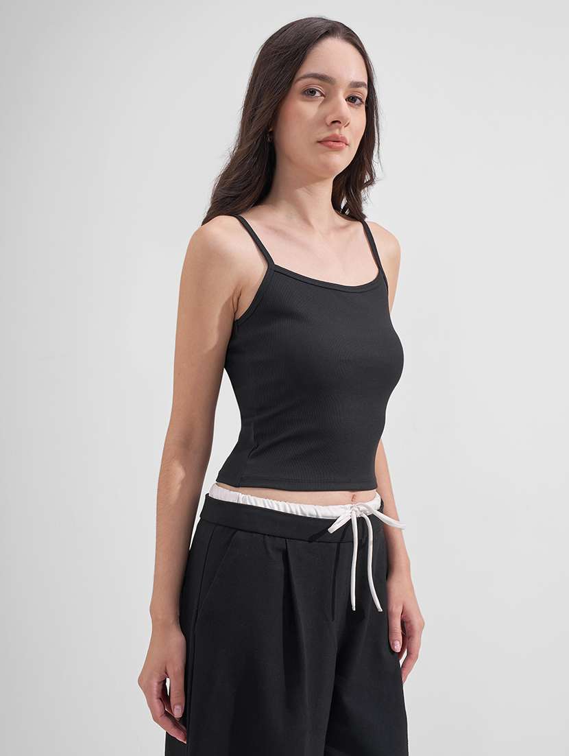 women solid shoulder strap crop top - 22527012 -  Standard Image - 2