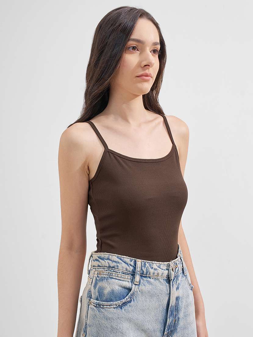 women solid shoulder strap crop top - 22527013 -  Standard Image - 2