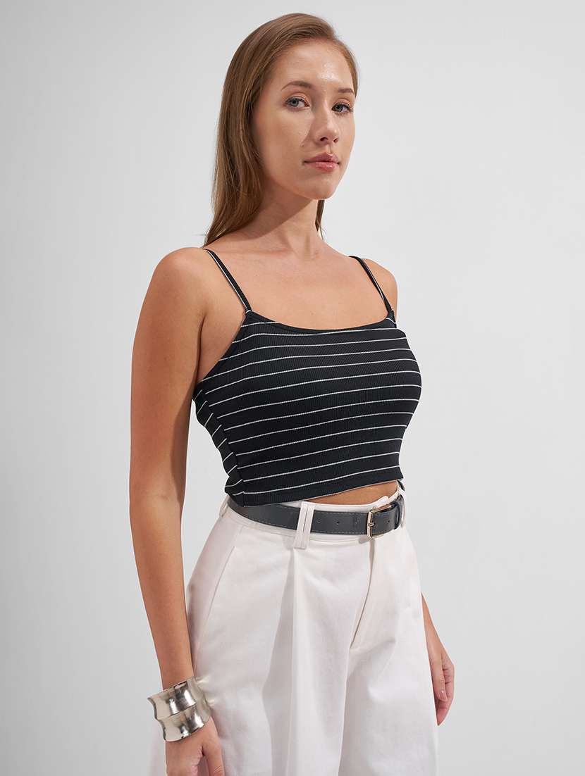 women striped shoulder strap crop top - 22527015 -  Standard Image - 2
