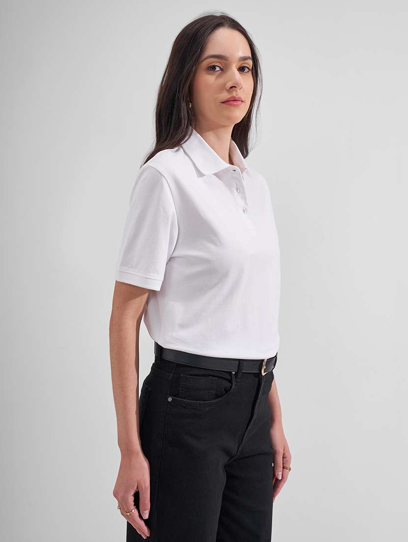 women solid short sleeves polo t-shirt - 22527023 -  Standard Image - 2