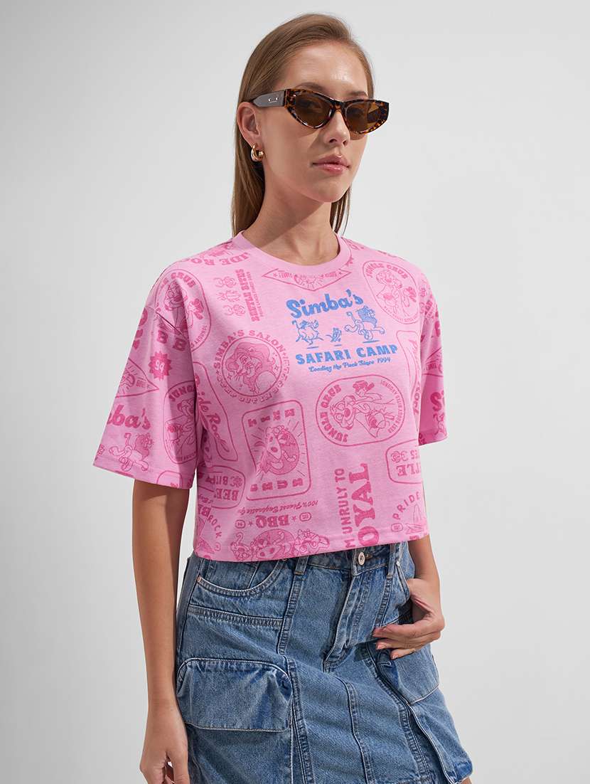 women printed round neck short sleeves crop t-shirt - 22527025 -  Standard Image - 2