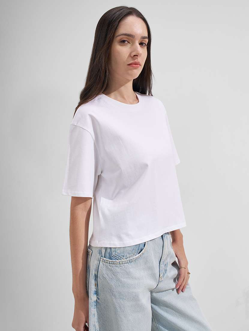 women solid round neck short sleeves t-shirt - 22527031 -  Standard Image - 2
