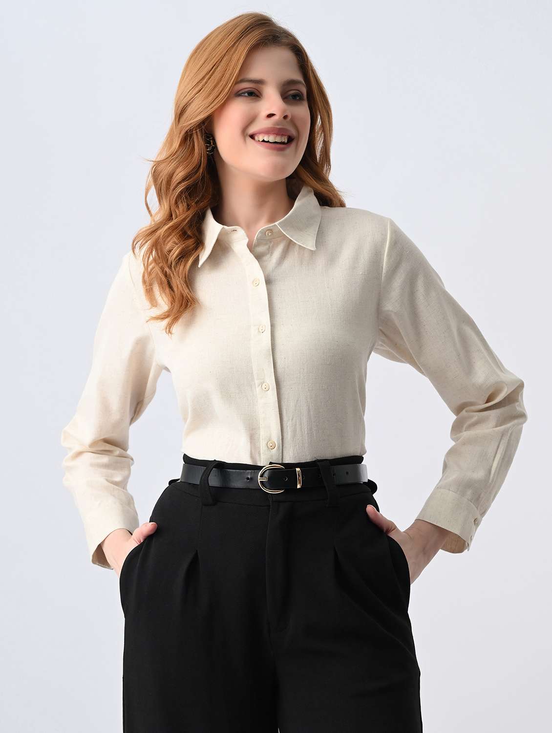 women solid collared formal shirt - 22527068 -  Standard Image - 2