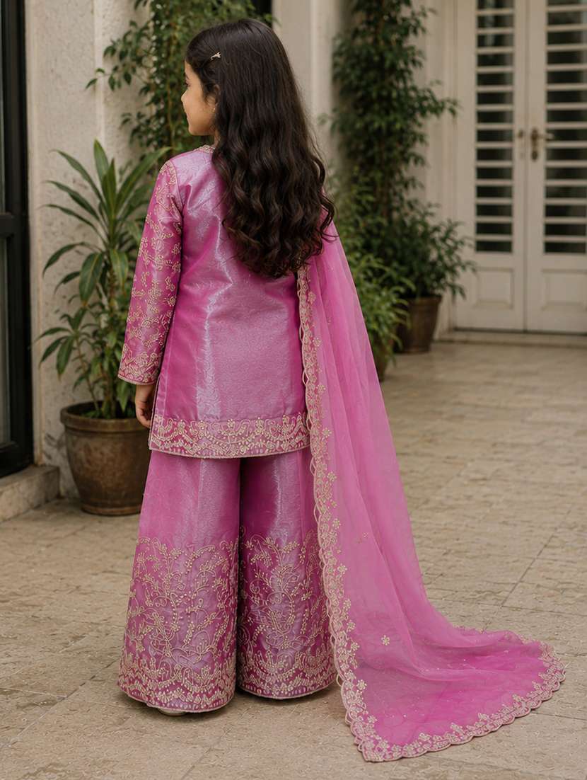 girls embroidered long sleeves kurta and sharara set - 22527085 -  Standard Image - 2