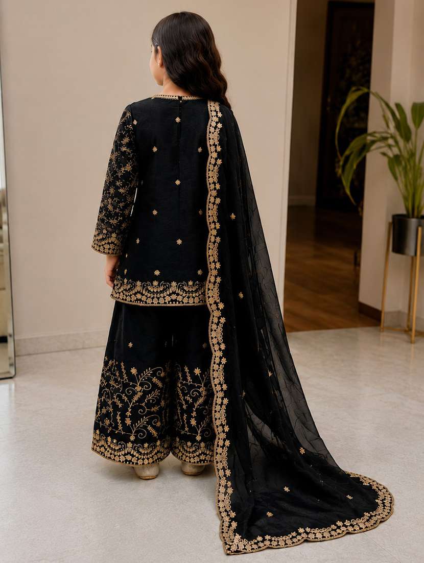 girls embroidered long sleeves kurta and sharara set - 22527086 -  Standard Image - 2