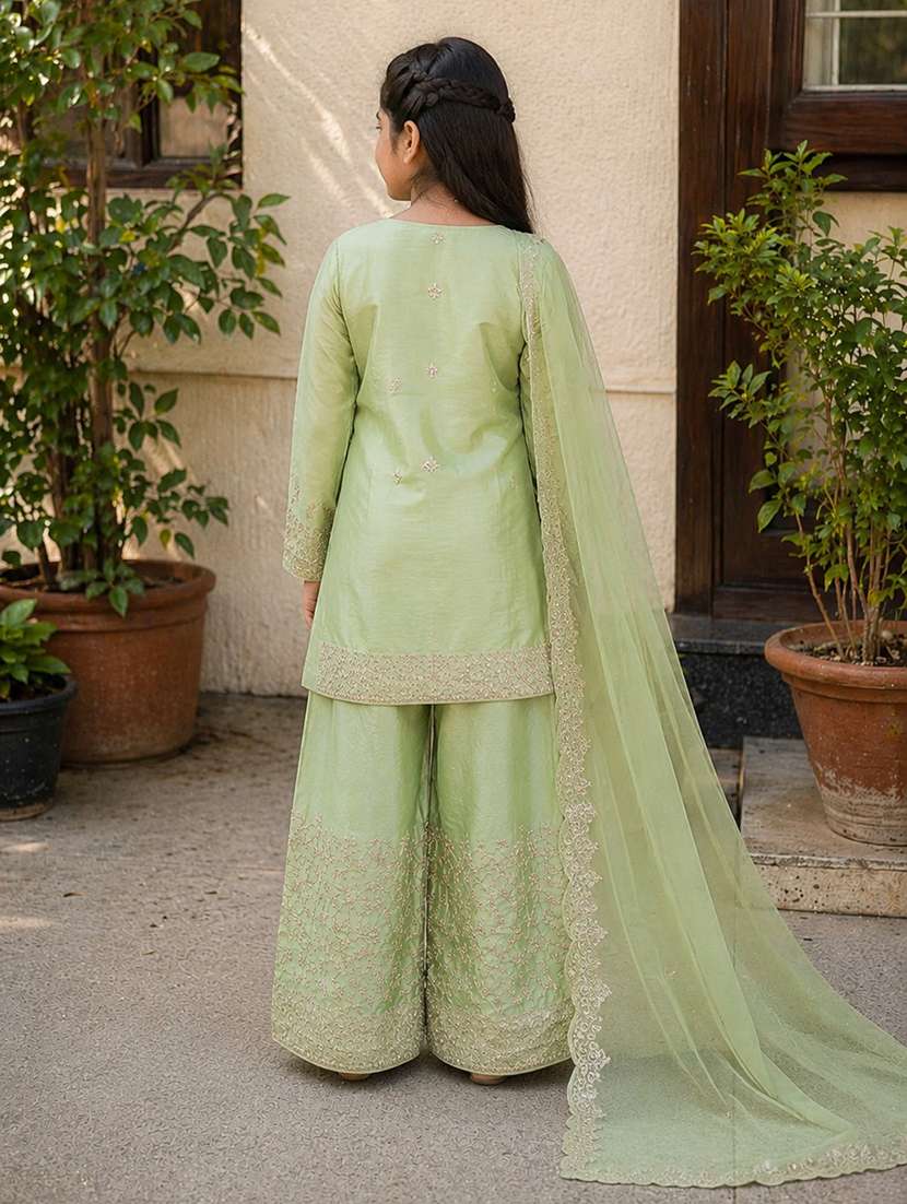 girls embroidered long sleeves kurta palazzo set with dupatta - 22527087 -  Standard Image - 2