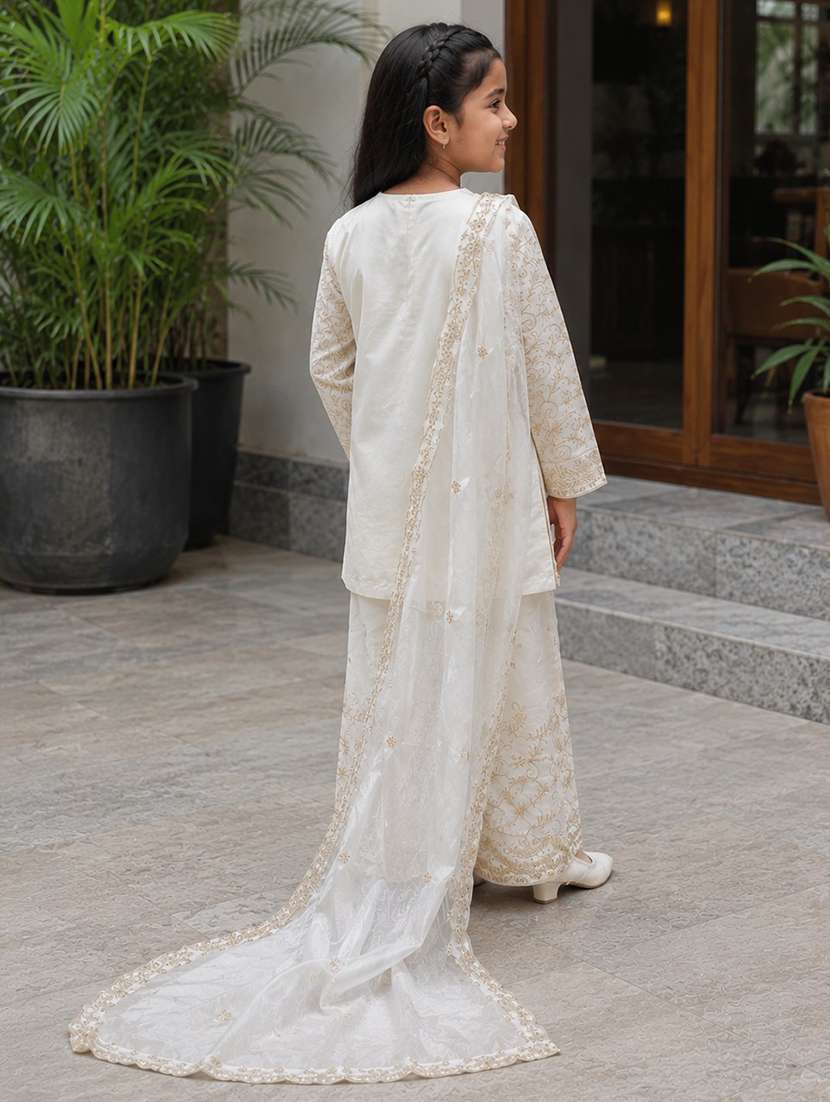 girls embroidered long sleeves kurta and palazzo set - 22527089 -  Standard Image - 2