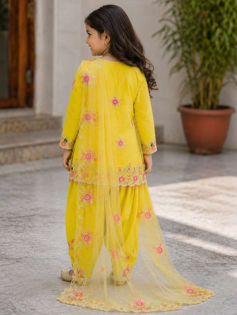 girls embroidered long sleeves kurta salwar set with dupatta - 22527090 -  Standard Image - 2
