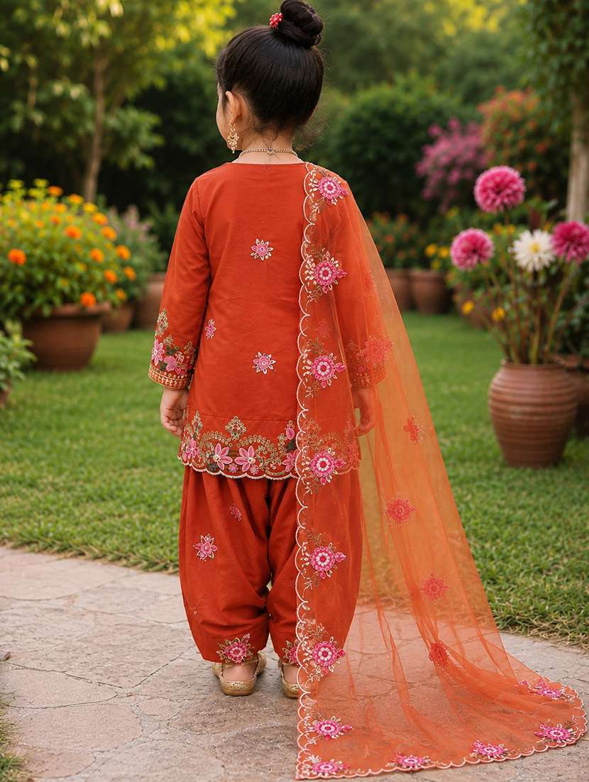 girls embroidered long sleeves kurta salwar set with dupatta - 22527092 -  Standard Image - 2