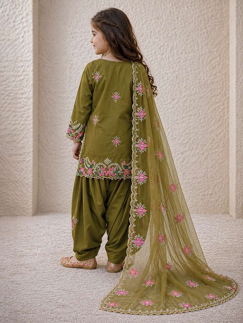 girls embroidered long sleeves kurta salwar set with dupatta - 22527093 -  Standard Image - 2