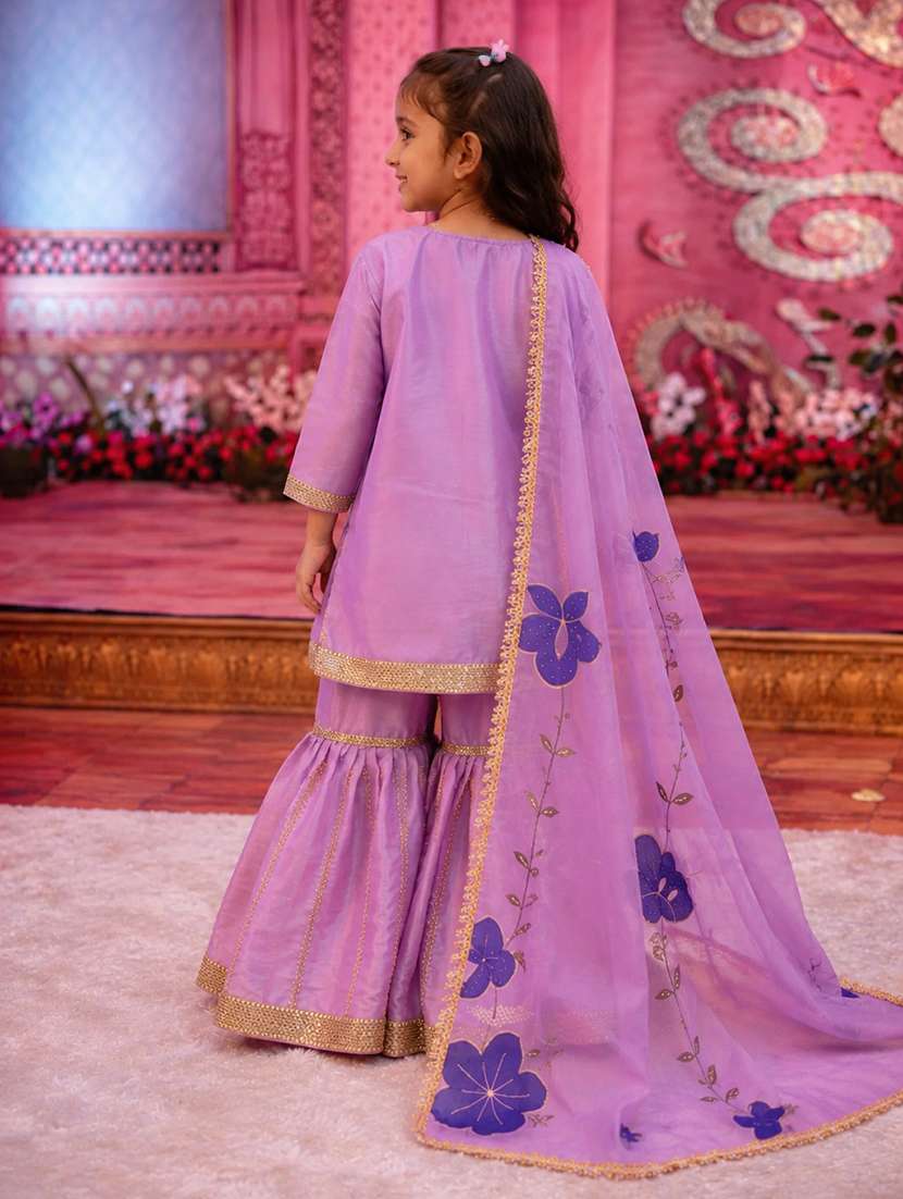 girls printed three quarter sleeves kurta sharara set with dupatta - 22527096 -  Standard Image - 2