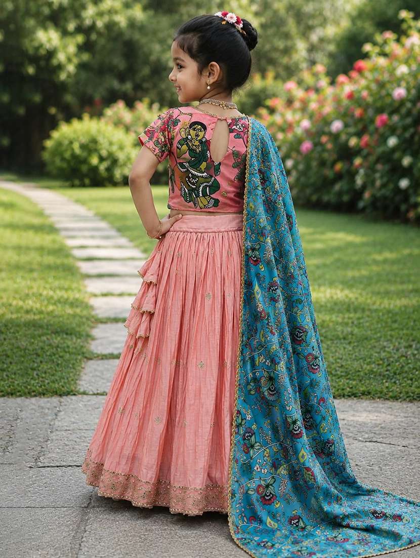 girls printed round neck lehenga choli set - 22527106 -  Standard Image - 2