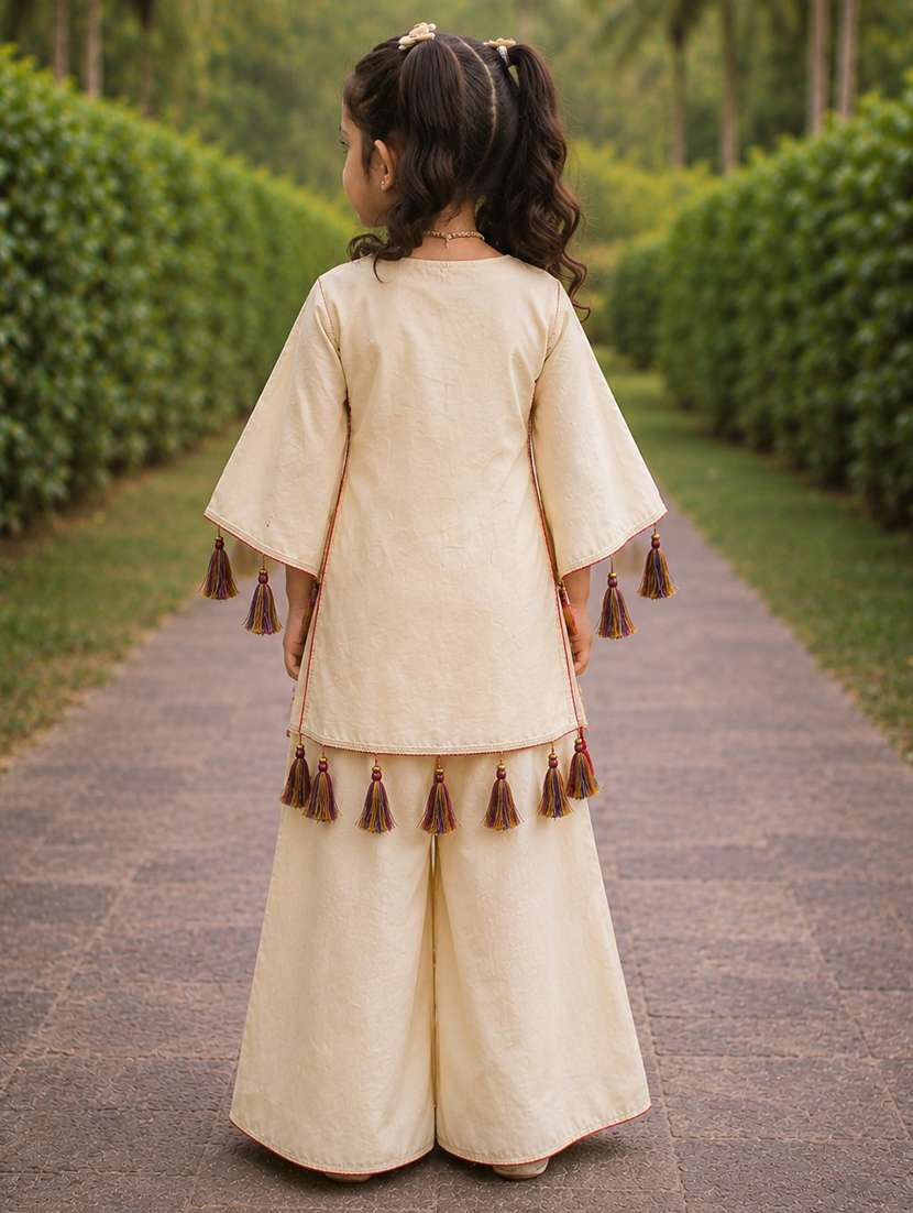girls embroidered round neck kurta sharara set - 22527107 -  Standard Image - 2