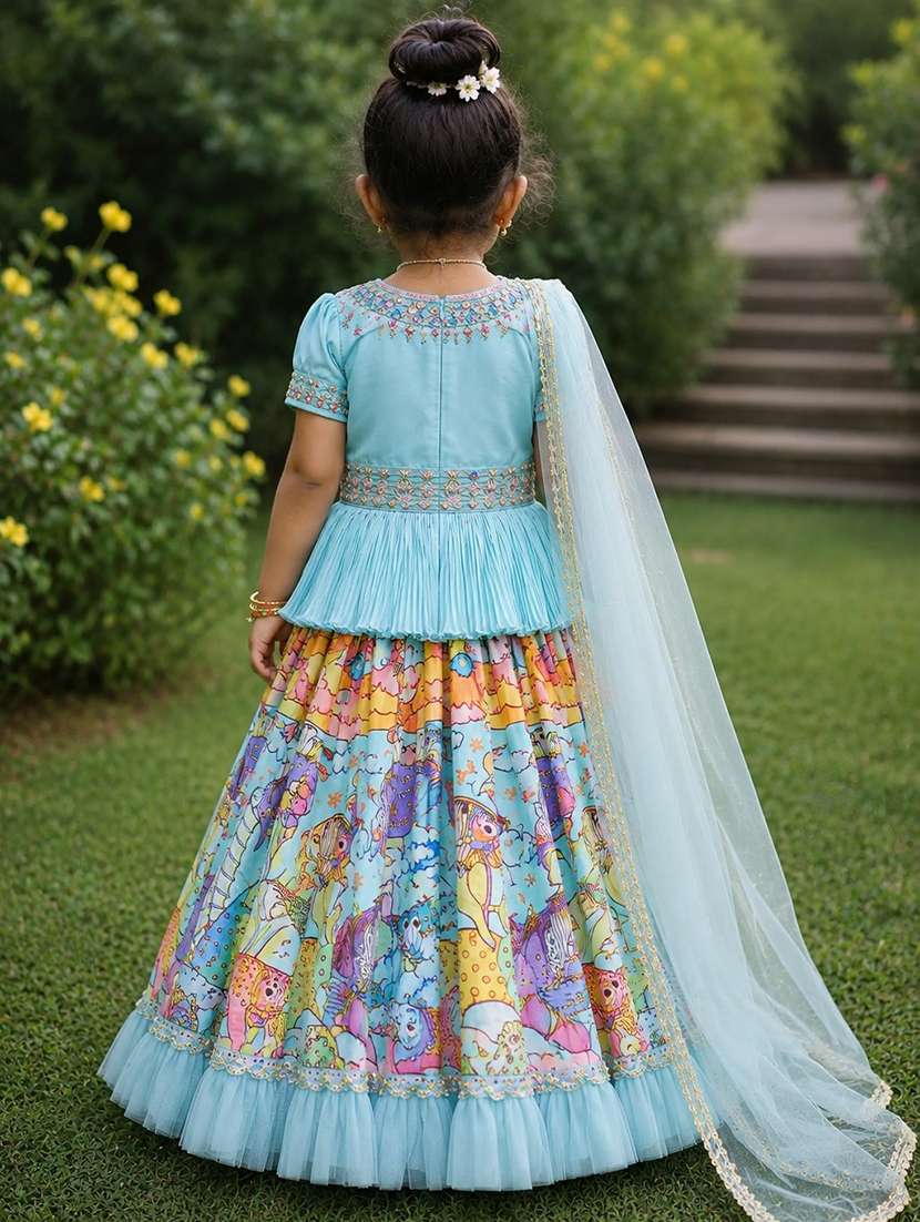 girls printed short sleeves lehenga choli set - 22527110 -  Standard Image - 2