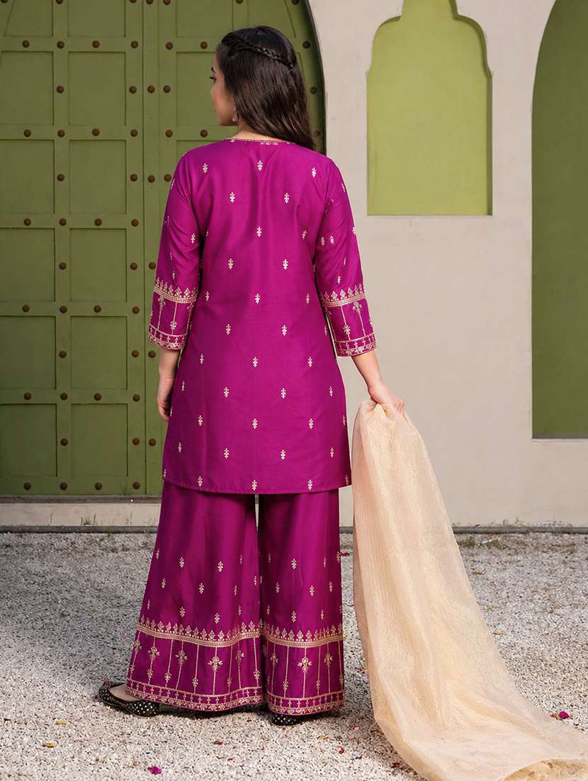 girls embroidered round neck kurta palazzo set with dupatta - 22527112 -  Standard Image - 2