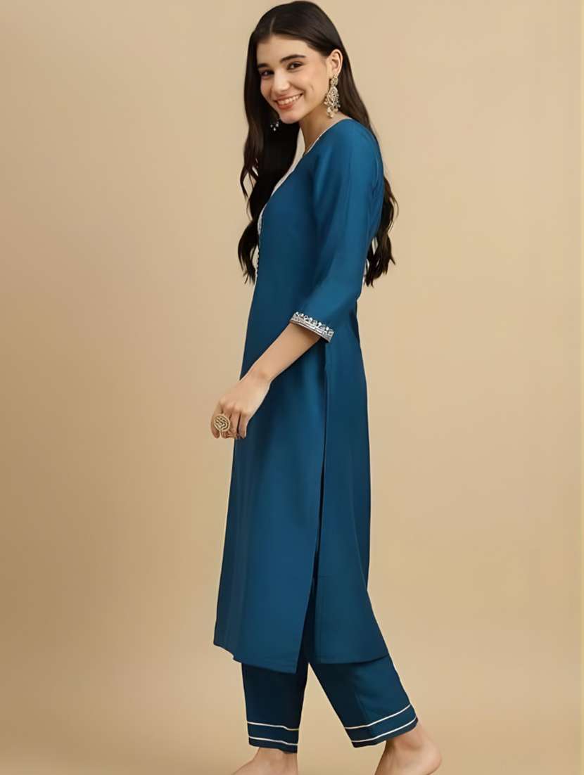 women embroidered three quarter sleeve kurta pant with dupatta set - 22527133 -  Standard Image - 2