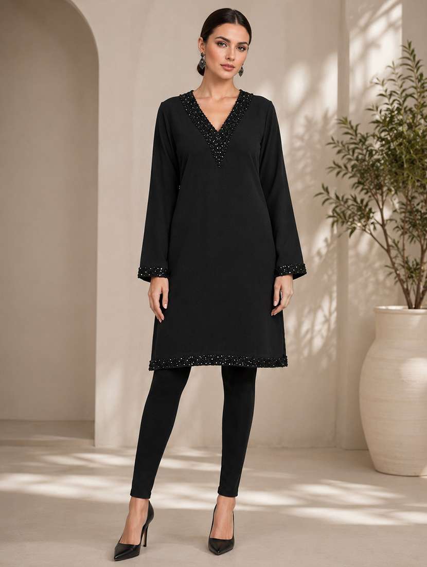 women embellished long sleeve straight kurti