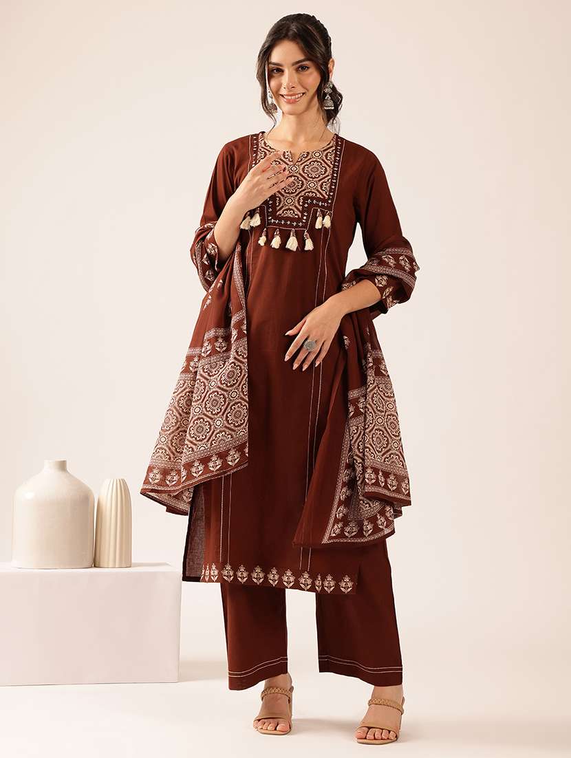 women embroidered three quarter sleeve kurta palazzo with dupatta set - 22527338 -  Standard Image - 2