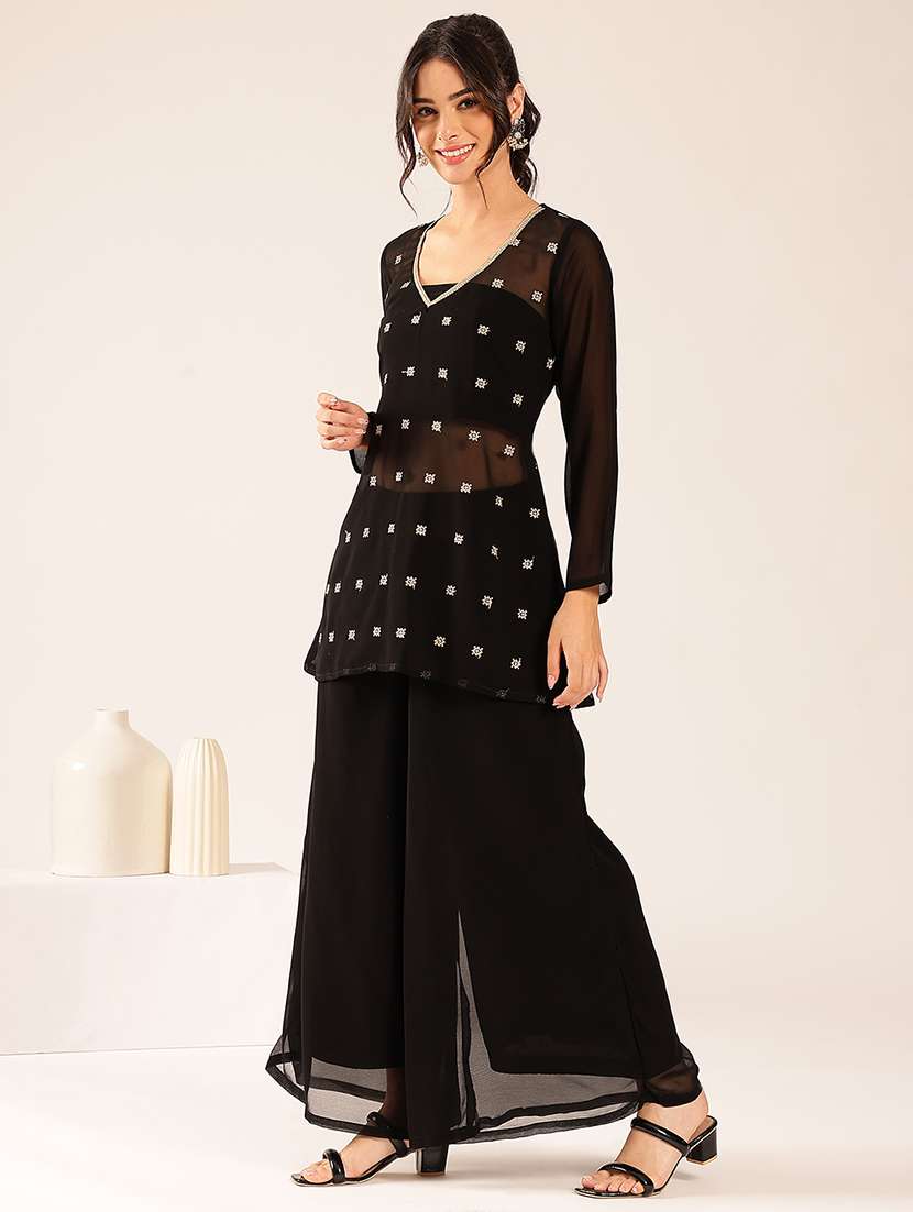 Women Embroidered Long Sleeve Kurta Palazzo Set - 22527339 -  Standard Image - 2