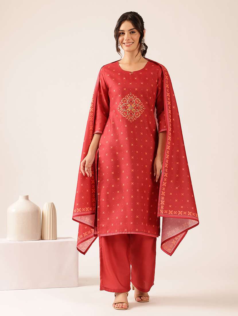 Women Printed Three Quarter Sleeve Kurta Pant With Dupatta Set - 22527353 -  Standard Image - 2