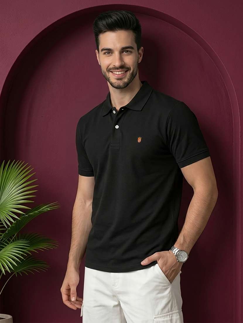 Men Solid Short Sleeve Regular Fit Polo T-shirt - 22527444 -  Standard Image - 2
