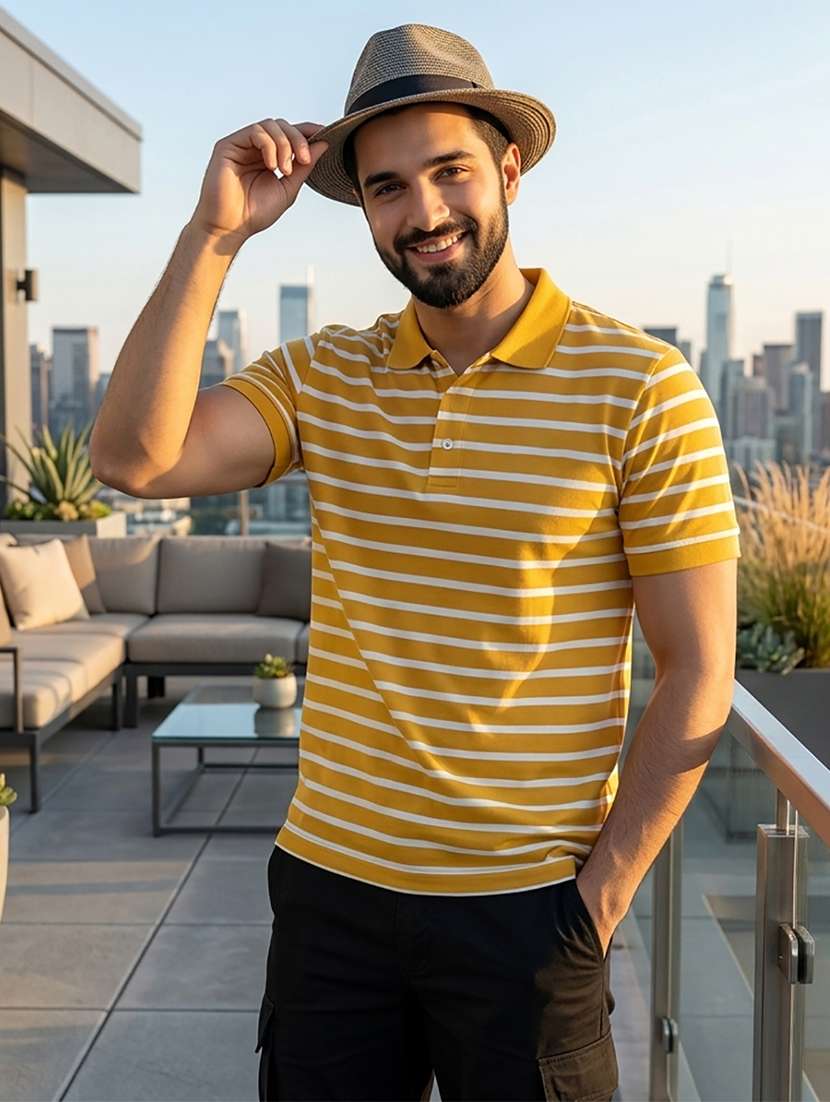men striped short sleeve regular fit polo t-shirt